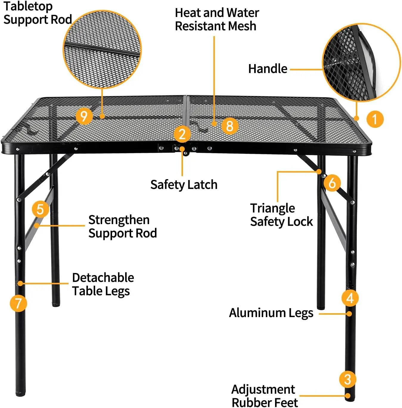 Camping Table 3FT Grill Table Foldable Folding Picnic Portable Stand Mesh 2 Height Adjustable Outdoor Card BBQ RV Black 35.5×23.6 ×26 inch by GreenHaven Gardens