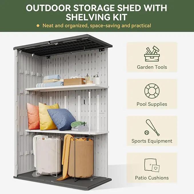 Aoxun White Resin Outdoor Storage Shed with 2 Shelves & Floor, 64 Cu.Ft Vertical Waterproof Cabinet for Garage, Pool, Bike, Garden Tools, Patio Furniture by GreenHaven Gardens