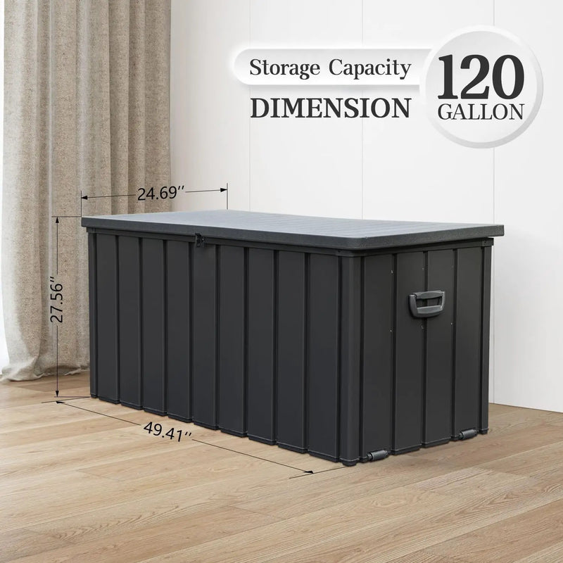 Domi 120-Gallon Outdoor Storage Box – Waterproof, Lockable Storage Cabinet with Resin Lid for Patio Furniture, Garden Tools & Pool Supplies – Large Metal Storage for Cushions, Toys & More by GreenHaven Gardens