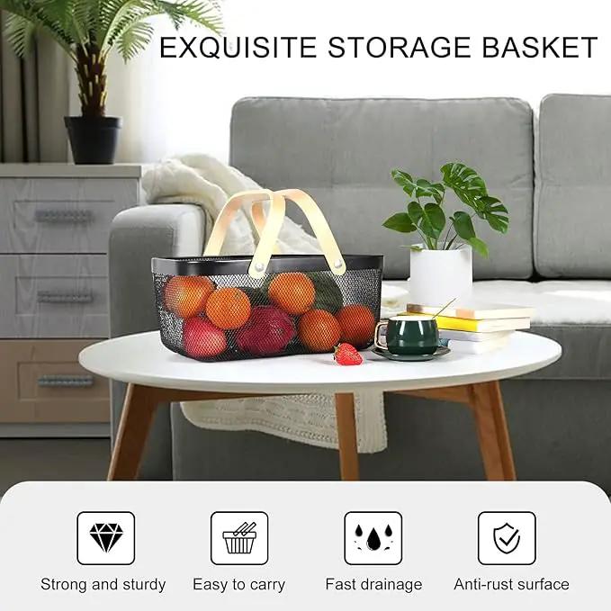 Garden Harvest Basket,Delicate Harvest Basket for Garden Vegetables,Practical Metal Mesh Wire Basket with Handle Suitable for Bathroom,Cabinet,Kitchen(Black) by GreenHaven Gardens