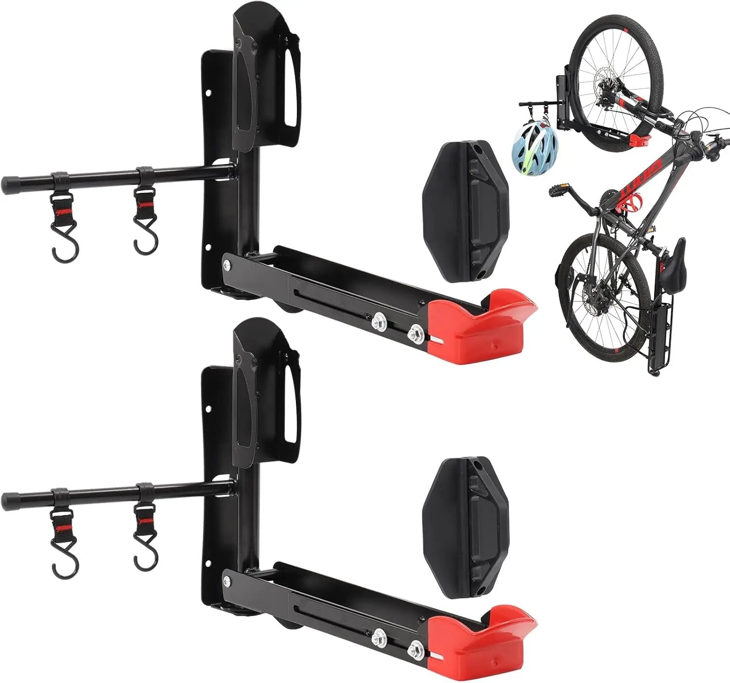 Bike Wall Mount Rack Adjustable & Foldable Garage Bike Rack with Swivel Design & 2 Storage Hooks, Fits 20"-29" Bikes, Holds Up to 77 lbs, Easy Install & Space-Saving Bike Storage 2 Pack by GreenHaven Gardens