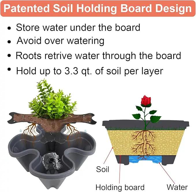 Vertical Planter, 5 Tier Stackable Strawberry Planter with Garden Tool Set, Movable Indoor/Outdoor Garden Herb Pot for Growing Vegetables and Succulents, Dark Gray by GreenHaven Gardens