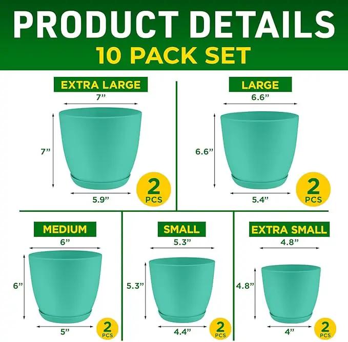 Planter Pots with Drainage Holes - Lightweight, Durable, and Space-Saving Pots for Indoor and Outdoor - Versatile Functionality, Simple Modern Design, Set of 10 Plastic Planter Pots - Aqua by GreenHaven Gardens