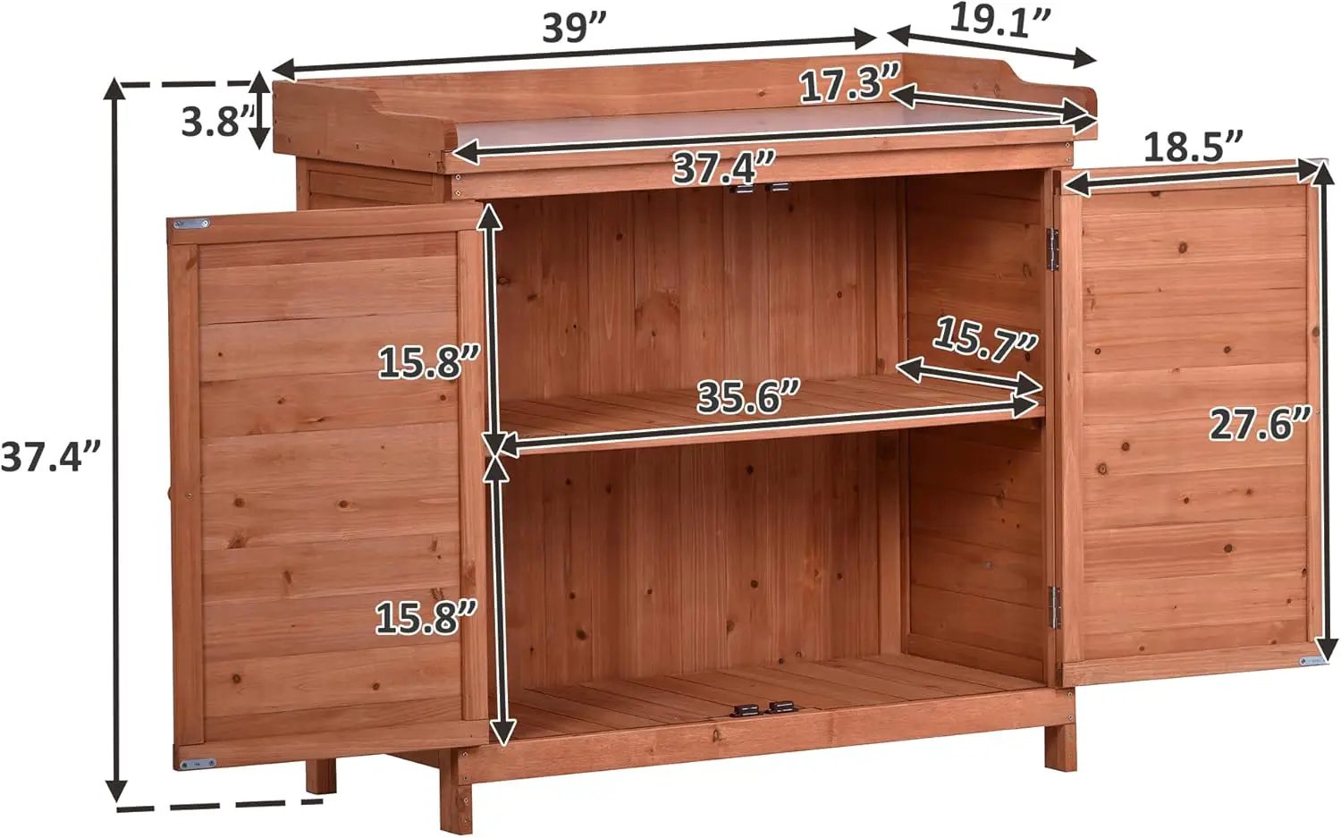 Merax Outdoor 39" Potting Bench Table, Rustic Garden Wood Workstation, Storage Cabinet with 2-Tier Shelves and Side Hook, Orange by GreenHaven Gardens