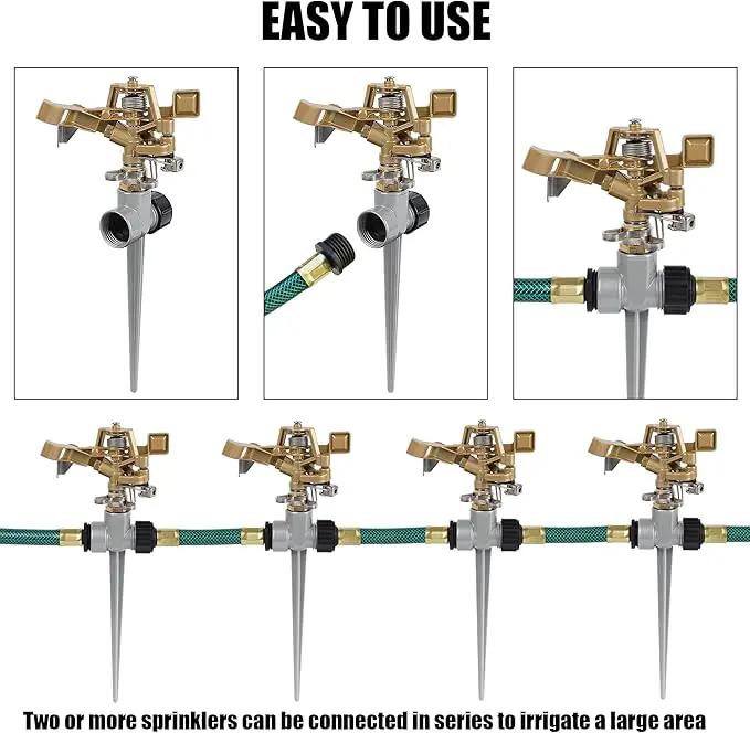 Biswing 2 Pack Impact Sprinklers with Stand (Spike), Heavy Duty Zinc Alloy Lawn Sprinkler Head on Spike Base, Adjustable Watering Sprinkler for Large Area Grass Yards Patio Garden Irrigation by GreenHaven Gardens