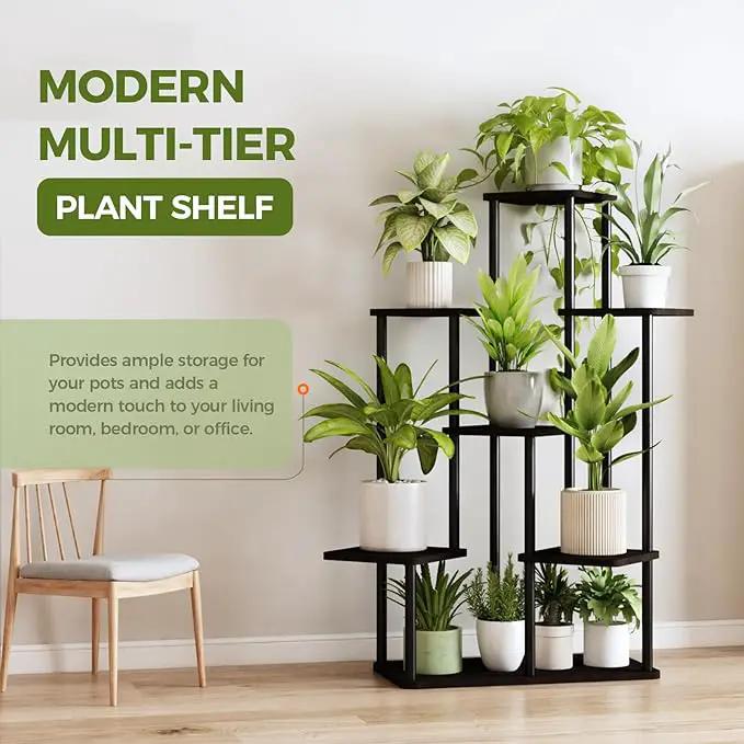 Bamworld 7 Tier Plant Stand Indoor, Large Metal Plant Shelf for Multiple Plants, Tall Tiered Flower Stand for Patio Garden Balcony Living Room Bedroom(Black) by GreenHaven Gardens