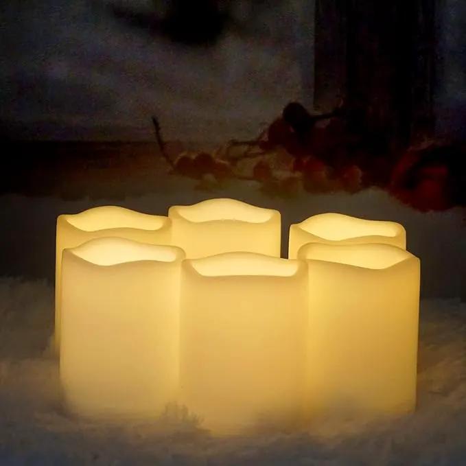 CANDLE CHOICE Waterproof Outdoor Battery Operated Flameless Candles Remote Timer White Plastic Realistic Flickering Fake Electric LED Pillars Lantern Garden Wedding Christmas Decorations 3”x4” 6 Pack by GreenHaven Gardens