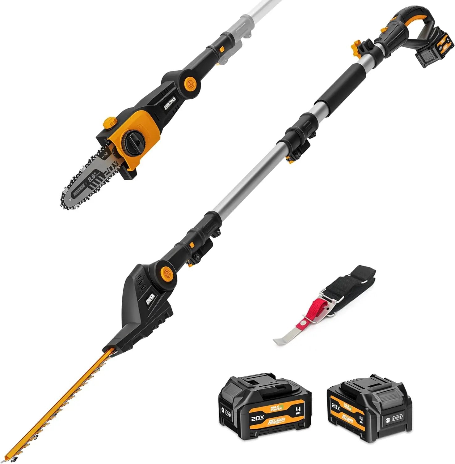 Alloyman 2-in-1 Telescoping Cordless Pole Hedge Trimmer 16-Inch and Pole Saw 8.6-Inch,with 2 Packs 4.0Ah Batteries & Charger,for Tree Trimming and Shrubs Pruning by GreenHaven Gardens