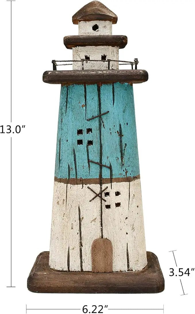 Attraction Design Wooden Lighthouse Decor, Decorative Nautical Lighthouse Rustic Ocean Sea Beach Themed Lighthouse Decoration, Handcrafted Tabletop Nautical Themed Home Decor Bathroom Decor (13“H) by GreenHaven Gardens