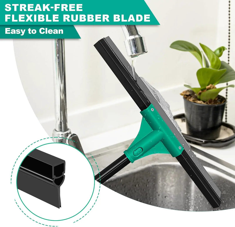 JEHONN Floor Squeegee Heavy Duty with 58.3 inches Long Handle, Rubber Scraper Broom for Cleaning Foam Water on Garage Concrete Bathroom Tile Marble Shower Glass Shop Deck Window Indoor Outdoor Green by GreenHaven Gardens