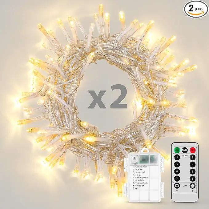 2 Pack 36ft 100 LED Battery Operated String Lights with Remote Timer Waterproof 8 Modes String Lights for Bedroom, Garden, Easter, Party, Christmas Indoor and Outdoor Decorations -Warm White by GreenHaven Gardens