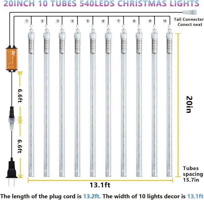 Meteor Shower Christmas Lights - Orange 10 Tube 540 LED 20 Inch Icicle Lights for Halloween Outdoor Tree Patio Garden Roof Eaves Decor by GreenHaven Gardens