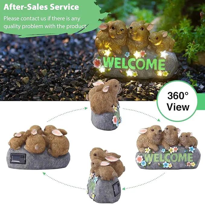 Solar Rabbits with Welcome Sign - Outdoor Bunny Decor with Solar LED Lights - Rabbit Garden Decor & Outdoor Light-Up Gifts for Women, Moms or Birthdays by GreenHaven Gardens