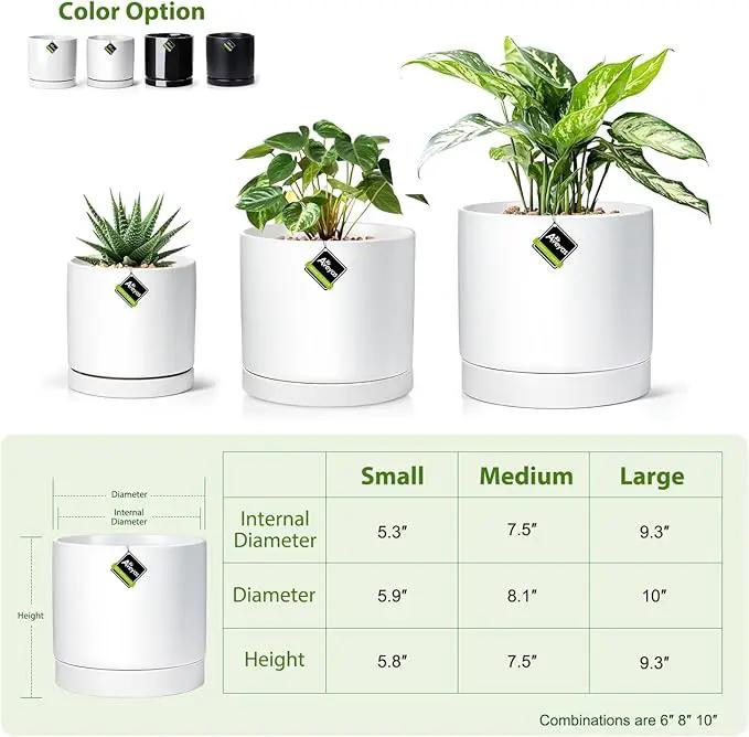 Aveyas 10 inch Ceramic Plant Pot with Drainage Hole and Saucer - Suitable for Indoor and Outdoor Use, Modern Planters for House Garden Flower Tree Snake Monstera Plants (10", Matte White) by GreenHaven Gardens