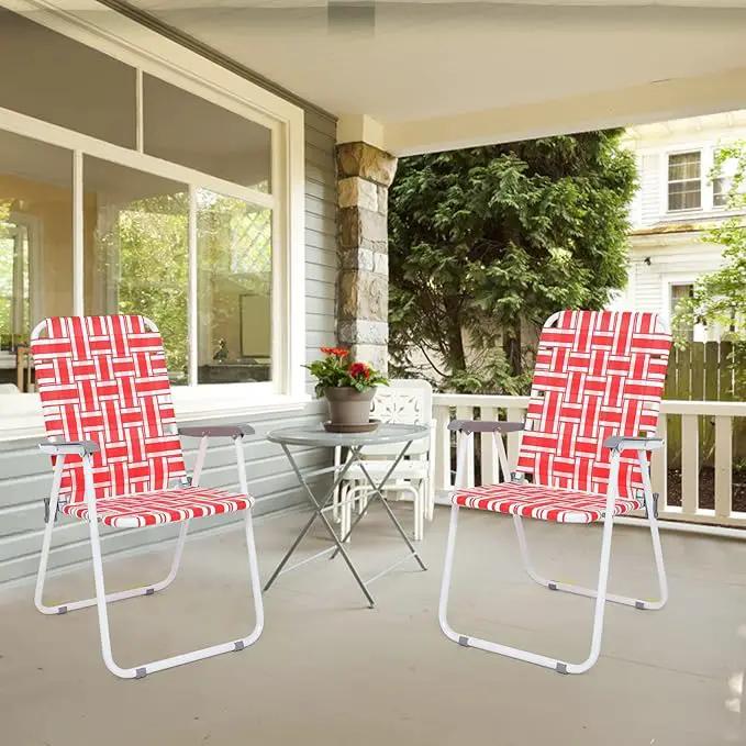VINGLI Patio Lawn Webbed Folding Chairs Set of 2, Outdoor Beach Chair Portable Dining Chair for Yard, Garden (Red, Classic) by GreenHaven Gardens