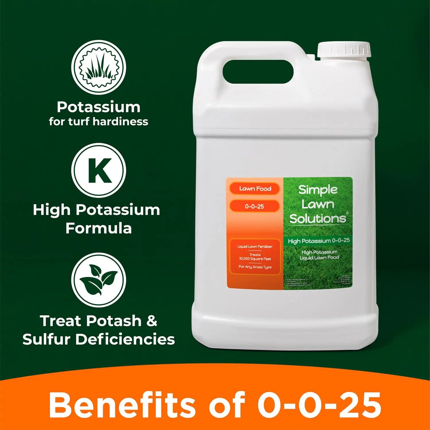 Simple Lawn Solutions - High Potassium Lawn Food Liquid Fertilizer 0-0-25 - Concentrated Spray - Turf Grass Vigor and Plant Hardiness - Summer and Fall - Any Grass Type (2.5 Gallon) by GreenHaven Gardens