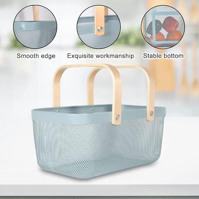 Garden Harvest Basket,Delicate Harvest Basket for Garden Vegetables,Practical Metal Mesh Wire Basket with Handle Suitable for Bathroom,Cabinet,Kitchen(Blue) by GreenHaven Gardens