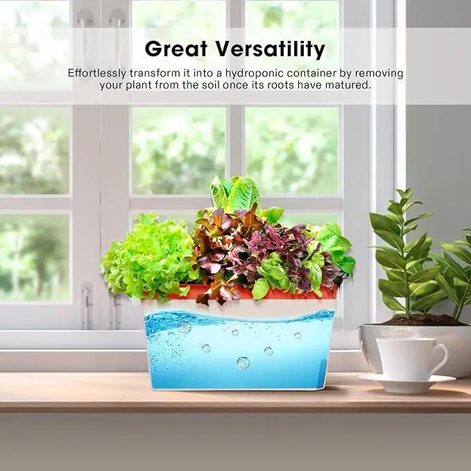 VIVOSUN Self-Watering Planters, 6-Pack 10.5 Inch Compact Rectangular Window Herb Planter Box with 10 PCS Plant Labels, Plant Container for Basil, Flowers, Succulents, Indoor & Outdoor by GreenHaven Gardens