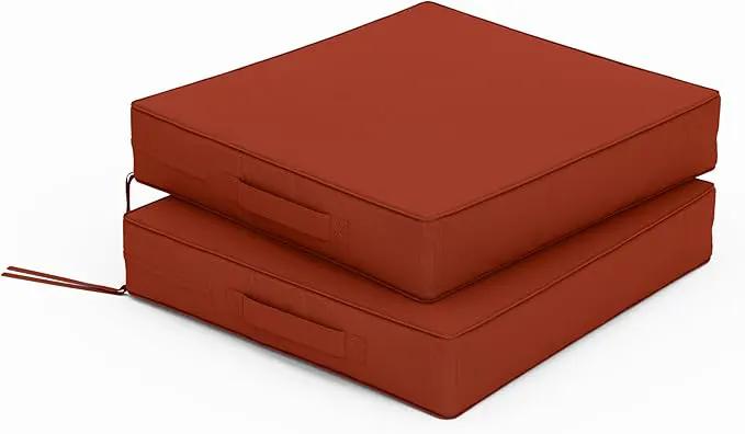 Patio Chair Cushions 17 X 16 X 3 Inch Waterproof Outdoor Seat Cushions for Patio Furniture, Outdoor Sofa Couch Pads with Ties & Handle, Set of 2, Terra Red by GreenHaven Gardens