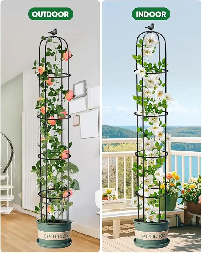 Garden Obelisk Trellis for Climbing Plants Outdoor 6.2 Ft Rose Bush Round Trellis for Pots Rustproof Metal Plant Flower Trellises for Clematis Vine Jasmine Support Outdoor Indoor (Black, 6.2ft) by GreenHaven Gardens