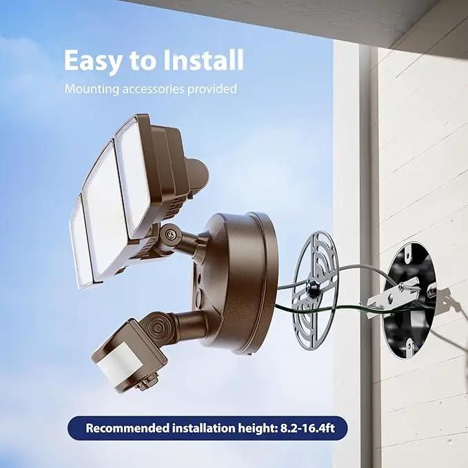 Onforu 65W LED Security Lights Motion Sensor Light Outdoor, 6500LM, 6500K, IP65 Waterproof, Flood Light Outdoor Motion Detector with Adjustable 3 Head, Hardwired Wall Light for Entryway, Yard (Brown) by GreenHaven Gardens