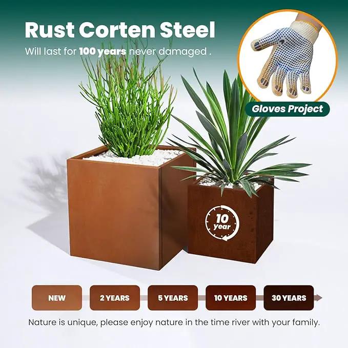 Corten Steel Planter Box Metal Outdoor Large Rectangular Rustic Durable Antique Detached for Commercial Residential Patio Deck and Backyard 17" x 17" x 18" by GreenHaven Gardens