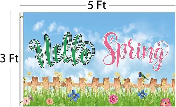 Hello Spring Birds with Flowers Home Flag 3x5 Ft,Seasonal Welcome Home Flower Spring Sweet Farmhouse Rustic Home Décor House Flag Seasonal Holiday Party Polyester Outdoor Decor with Brass by GreenHaven Gardens