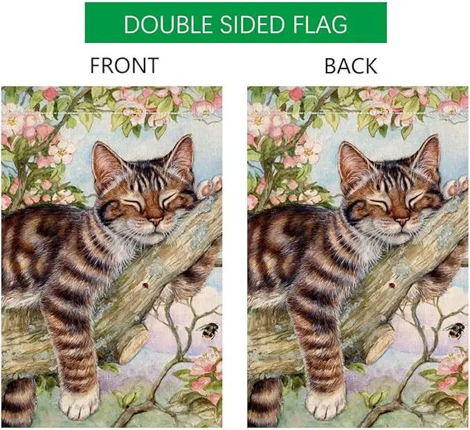 BLKWHT Spring Cat Garden Flag 12x18 Vertical Double Sided Pink Floral Farmhouse Holiday Outside Decorations Burlap Yard Flag BW573 by GreenHaven Gardens