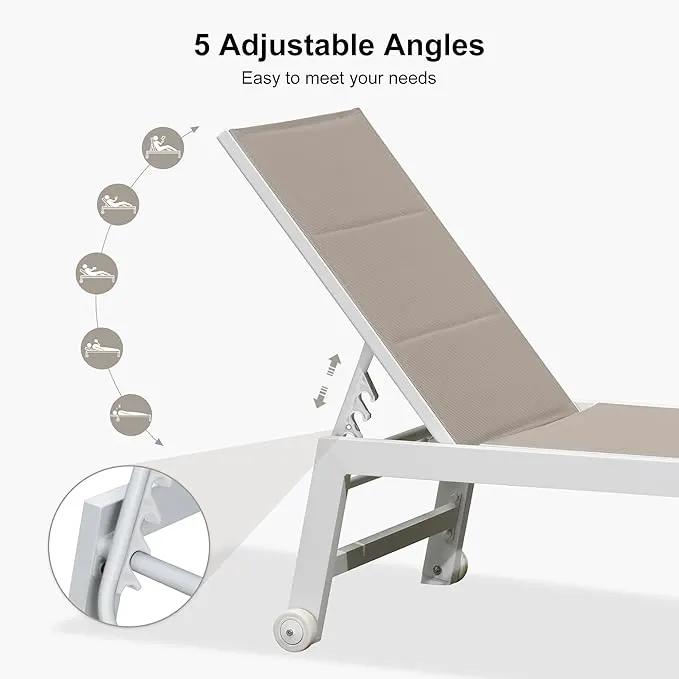 PURPLE LEAF Outdoor Chaise Lounge Set Oversize Adjustable Sunbathing Recliner Extra Wide Lounge Chairs with Side Table for Poolside Beach Outside Patio Aluminum Chaise Lounger Khaki by GreenHaven Gardens