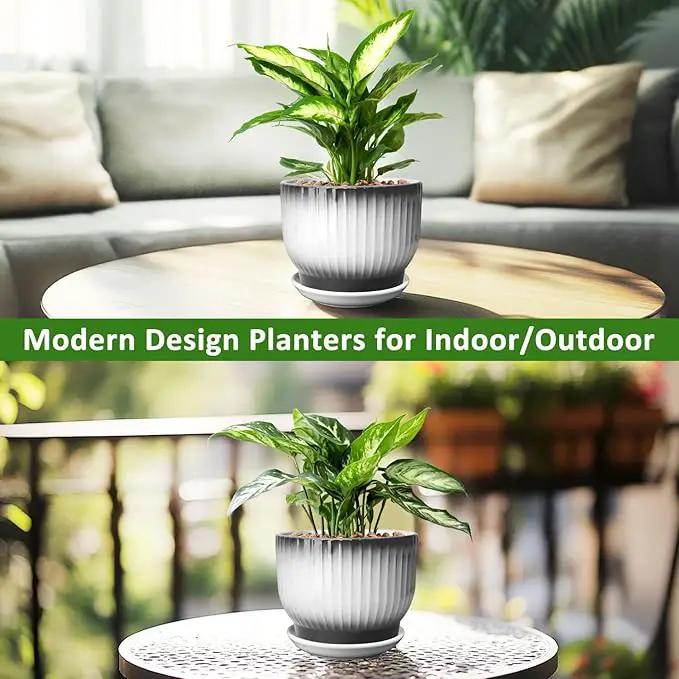 8 Inch Plant Pot, Ceramic Planter with Drainage and Saucer, Ceramic Pots for Plants, Indoor Plant pots,Ceramic Flower pots(Black + White, Plants NOT Included) by GreenHaven Gardens
