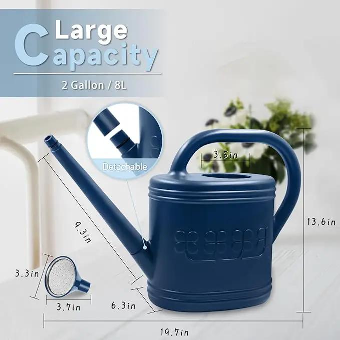 2 Gallon Watering Can, Outdoor Watering Can for Plants, Garden Water Can with Removable Long Spout and Stainless Steel Sprinkler Head, Large Water Can for Greenhouse (Dark Blue, 2 Gallon) by GreenHaven Gardens
