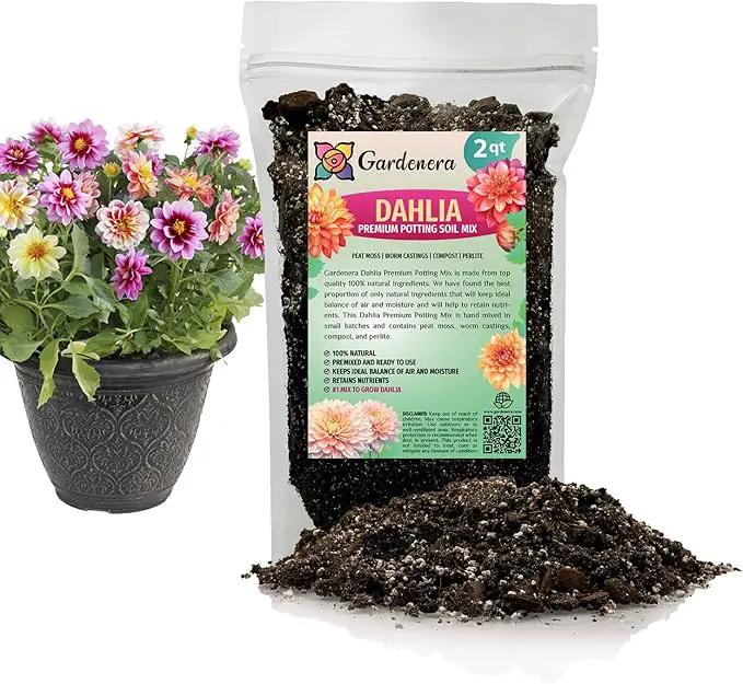 Premium Dahlia Potting Soil Mix - Ideal for Growing Vibrant and Healthy Dahlias - 2 Quart by GreenHaven Gardens