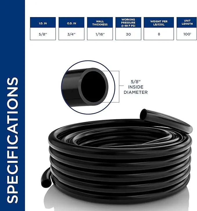 Alpine Corporation 100' PVC Tubing with 5/8" Inside Diameter for Ponds and Fountains, Black by GreenHaven Gardens