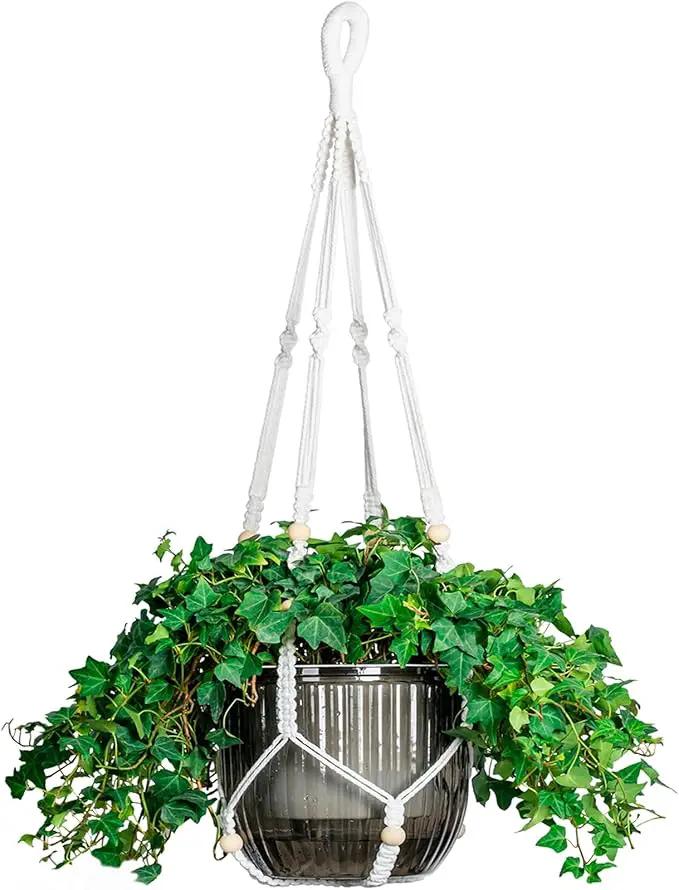Melphoe Self Watering Hanging Planters for Indoor, 1 Pack 8.3 Inch Outdoor Hanging Plant Pot Basket, 2 Kinds of Plant Hangers Macrame 35.5’’ & Metal Chain 19.6’’ for Garden Home Decor by GreenHaven Gardens