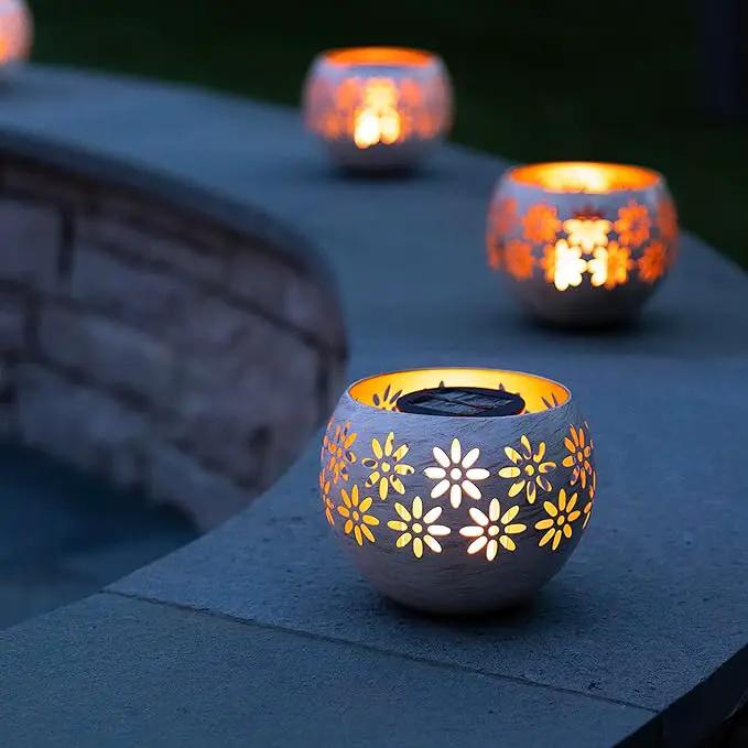 5.4” 4-Pack Decorative Metal Solar Patio Light with Flickering Flame, Waterproof Dusk-to-Dawn Garden Lantern, White by GreenHaven Gardens