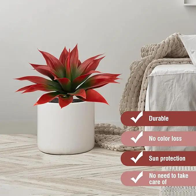 Artificial Agave Plants,Large UV Resistant Fake Agave Planters for Indoor and Outdoor Decorating Tropical Plant Succulents Greenery Indoor Decor (2Pack,18" Red) by GreenHaven Gardens
