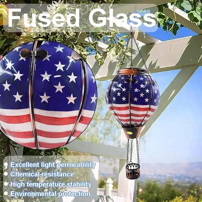 Hot Air Balloon Solar Lantern with Flickering Flame, Glass Hanging Garden Lights Outdoor Waterproof for Tree Yard Patio Mother's Day Gift, 18" H Flag by GreenHaven Gardens