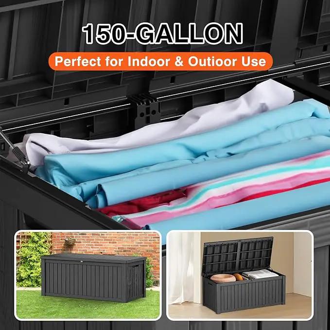 152 Gallon Deck Box Waterproof, UV Resistant Resin Outdoor Storage Box with Hydraulic Rod, Lockable Design and Enhanced Durability for Patio, Garden, and Poolside Use by GreenHaven Gardens