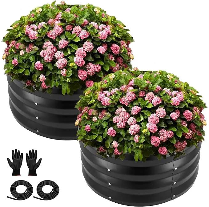 ZXZYHFTY Round Galvanized Raised Garden Bed kit,Black Outdoor Garden Raised Planter Box, Round Large Metal Raised Garden Beds for Vegetable 2 * 2 * 1ft 2 Pcs by GreenHaven Gardens