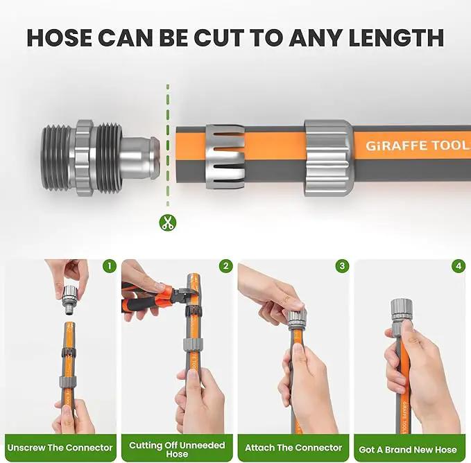 Giraffe Tools Garden Hose 75FT, 5/8" Lightweight Lay Flat Water Hose, Custom Length, Flexible, Leakproof Hybrid Hose Pipe with Male to Female Fitting by GreenHaven Gardens