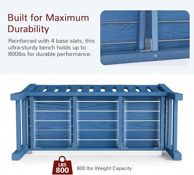 Stoog Outdoor Bench, 2-Person All-Weather HIPS Garden Bench with 800 lbs Weight Capacity, Never Rot or Fade, Waterproof Bench, for Outdoor, Patio, Garden, Porch, Backyard and Park, Blue by GreenHaven Gardens