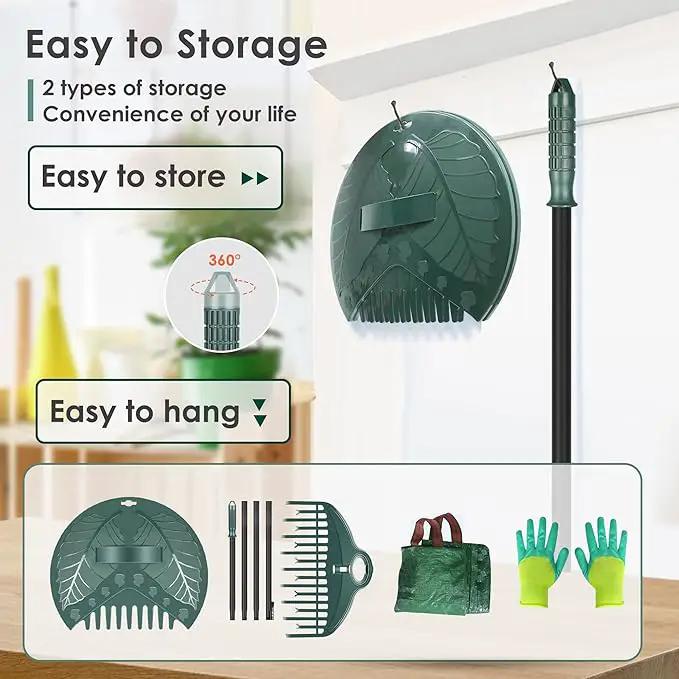 ORIENTOOLS 17Tines Double Row Garden Rake Set with 9Tines Leaf Hand Rakes, 272L Leaves Bin and Gardening Gloves for Scooping and Picking up Leaves, Clear and Collect Garden Rake Kit by GreenHaven Gardens