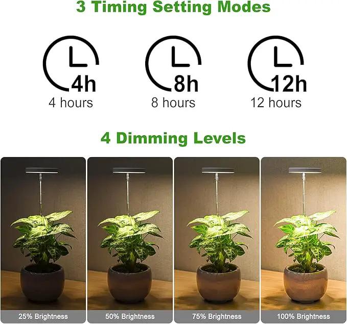 LORDEM Grow Light, Full Spectrum LED Plant Light for Indoor Plants, Height Adjustable Growing Lamp with Auto On/Off Timer 4/8/12H, 4 Dimmable Brightness, Ideal for Small Plants, 2 Packs by GreenHaven Gardens