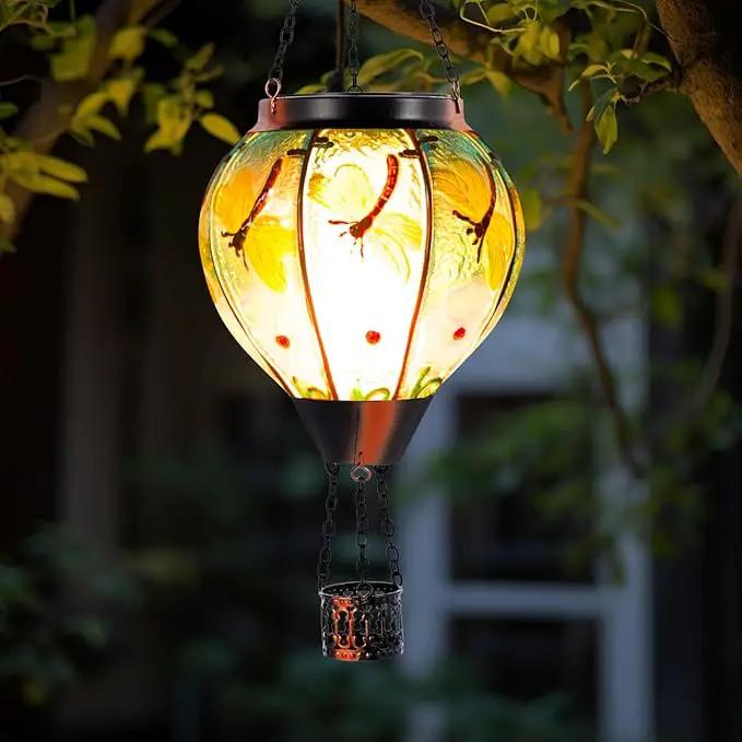 2 Pack Dragonfly Hot Air Balloon Solar Lantern Outdoor Waterproof, Glass Balloon Lanterns for Outside, Decorative Hanging Solar Lights Patio Garden Yard Gift for Women Moms by GreenHaven Gardens