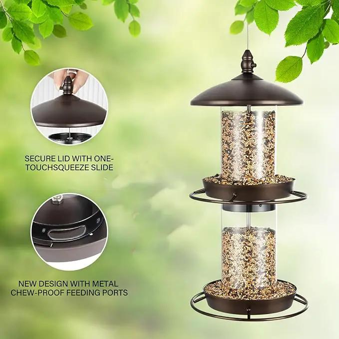 Backyard Expressions 2-Tier Bird Feeder with Sure-Lock Cap and Hanging Hook, Wild Bird Feeders - 4.5 lb Seed Capacity by GreenHaven Gardens