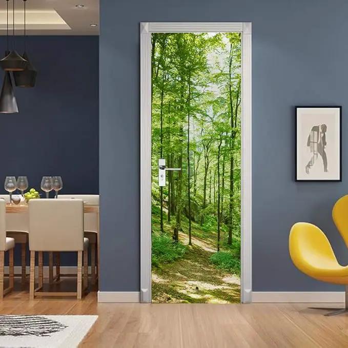 3D Forest Peel & Stick Wall Mural - 34.6 x 78.7 inch - Self-Adhesive, Removable, Waterproof PVC Door Decal for Bedroom & Living Room Wall Decoration by GreenHaven Gardens