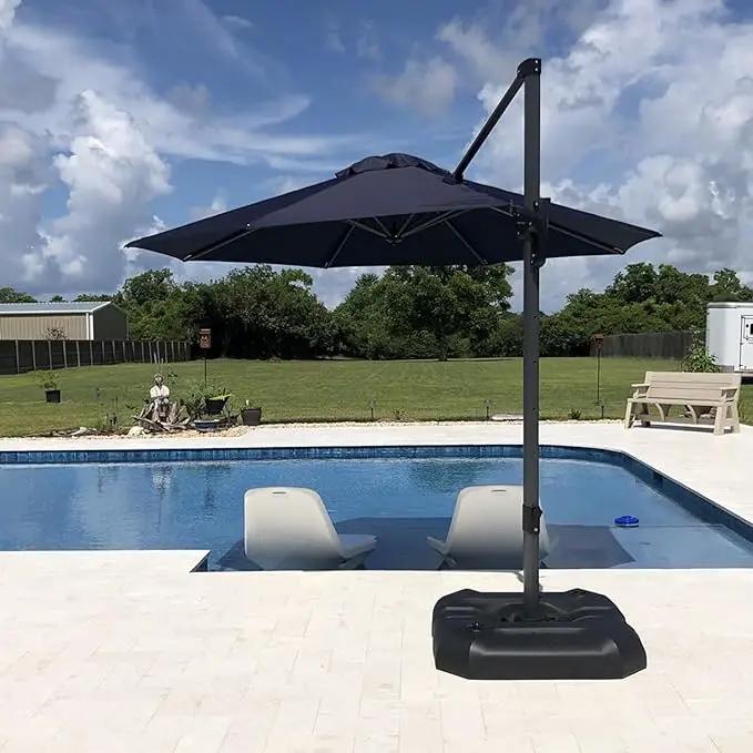 PURPLE LEAF 10 Feet Patio Umbrella With Base Outdoor Cantilever Round Aluminum Offset With 360-Degree Rotation for Deck Garden Pool Navy Blue by GreenHaven Gardens
