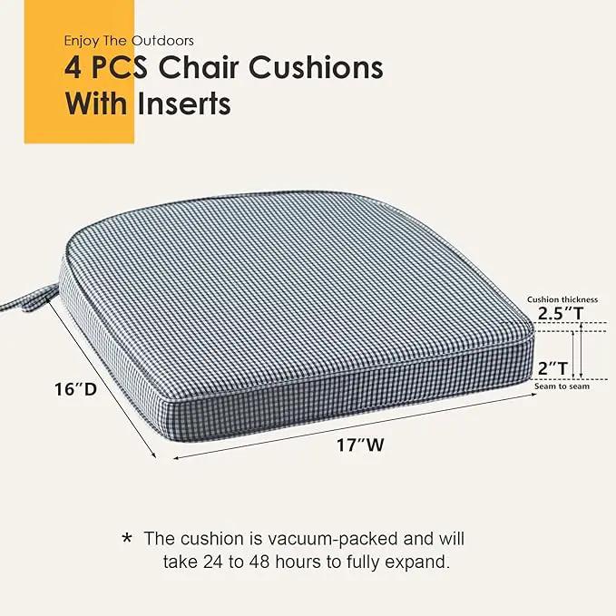 Outdoor Round Corner Seat Cushion, 17"x16"x2", Set of 4, Non Slip Seat Cushion Pads with Removable Cover for Patio Furniture, Garden Yard Lawn, Black White Mini Check by GreenHaven Gardens