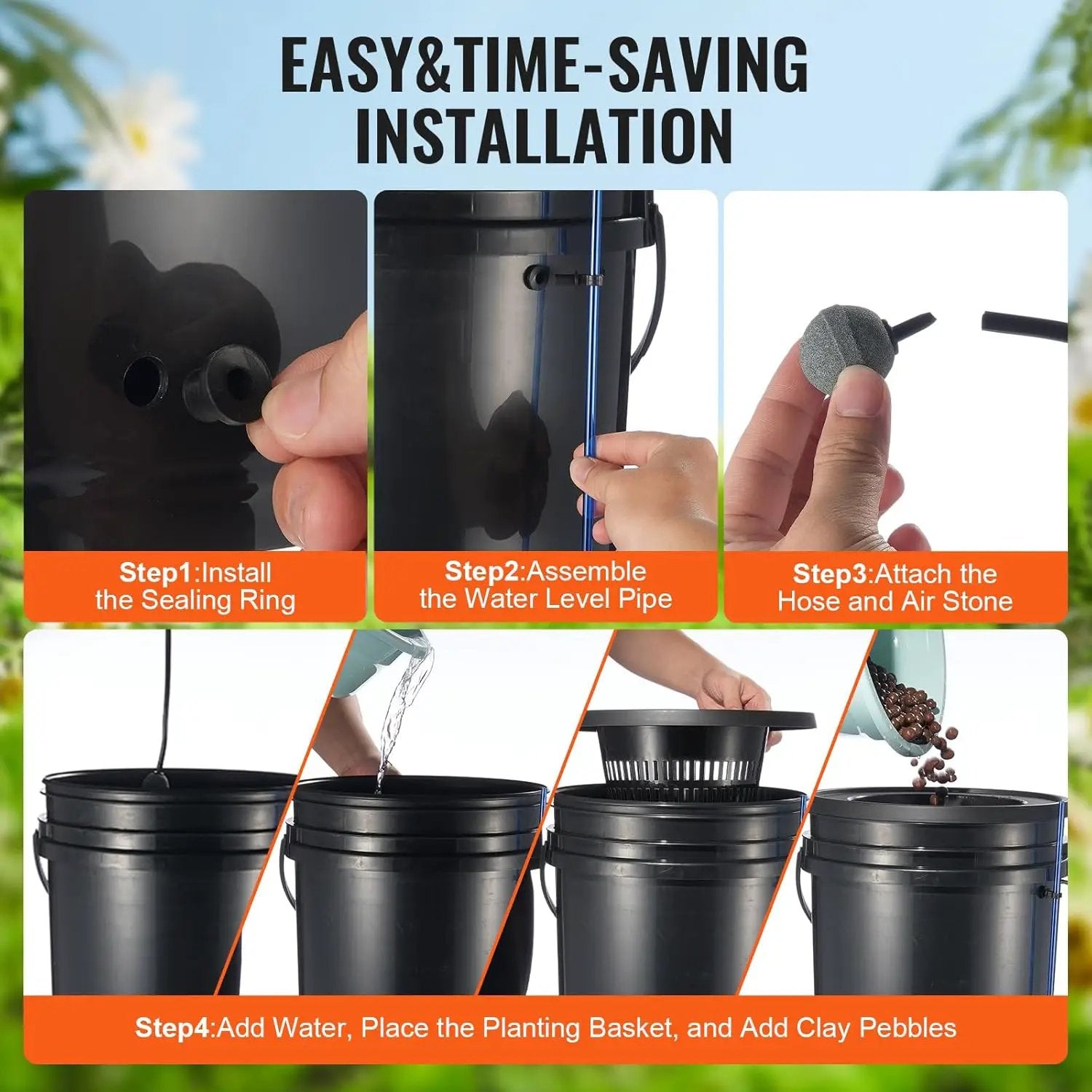 VEVOR DWC Hydroponics Grow System, Hydroponic Growing System with Top Drip Kit, 5-Gallon Deep Water Culture with Air Pump, Air Stone and Water Level Device for Leafy Vegetables(1 Bucket+Top Drip Kit) by GreenHaven Gardens