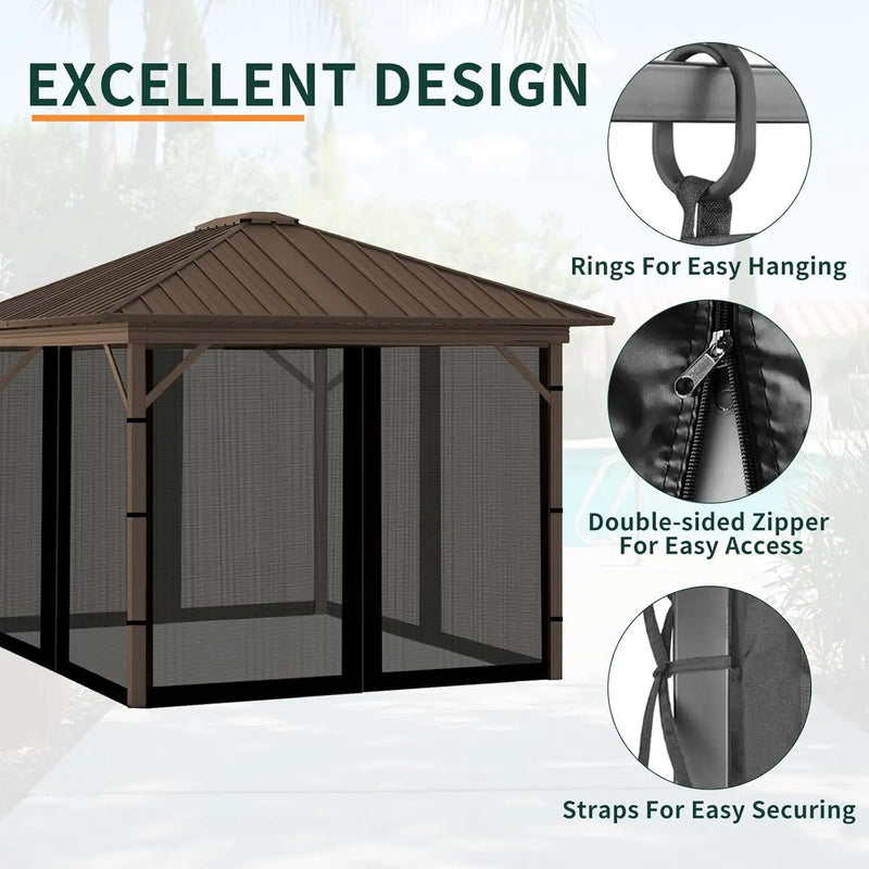 Replacement Gazebo Mosquito Netting 8' x 8',Universal Netting for Canopy Tent,4-Panel with Zipper for Outdoor Patio,Backyard (Mosquito Net Only,Black) by GreenHaven Gardens